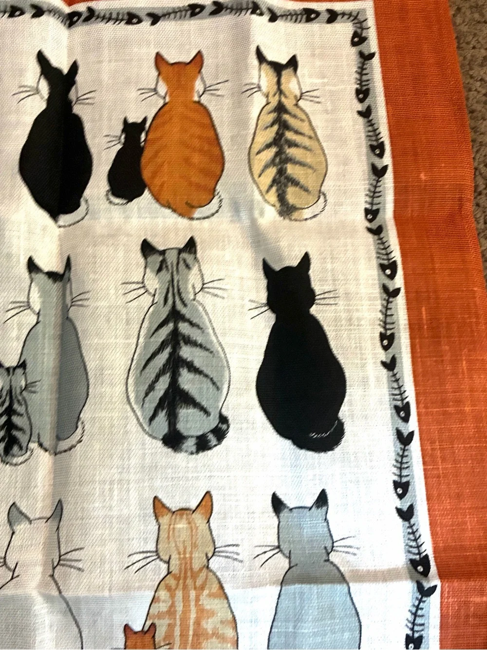 Vintage Ulster Weavers Irish Linen Cats in Waiting Tea Towel Made in Ireland